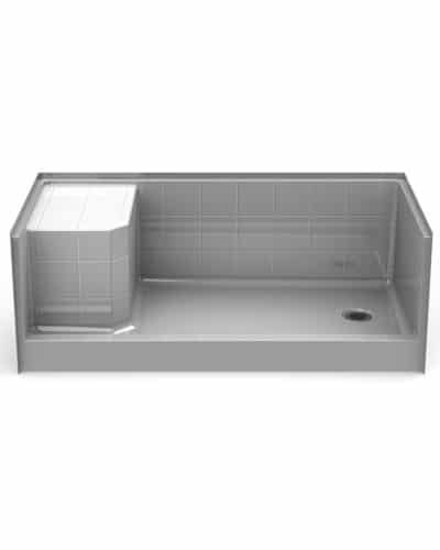 60" x 30" curbed shower pan with mold-in seat.