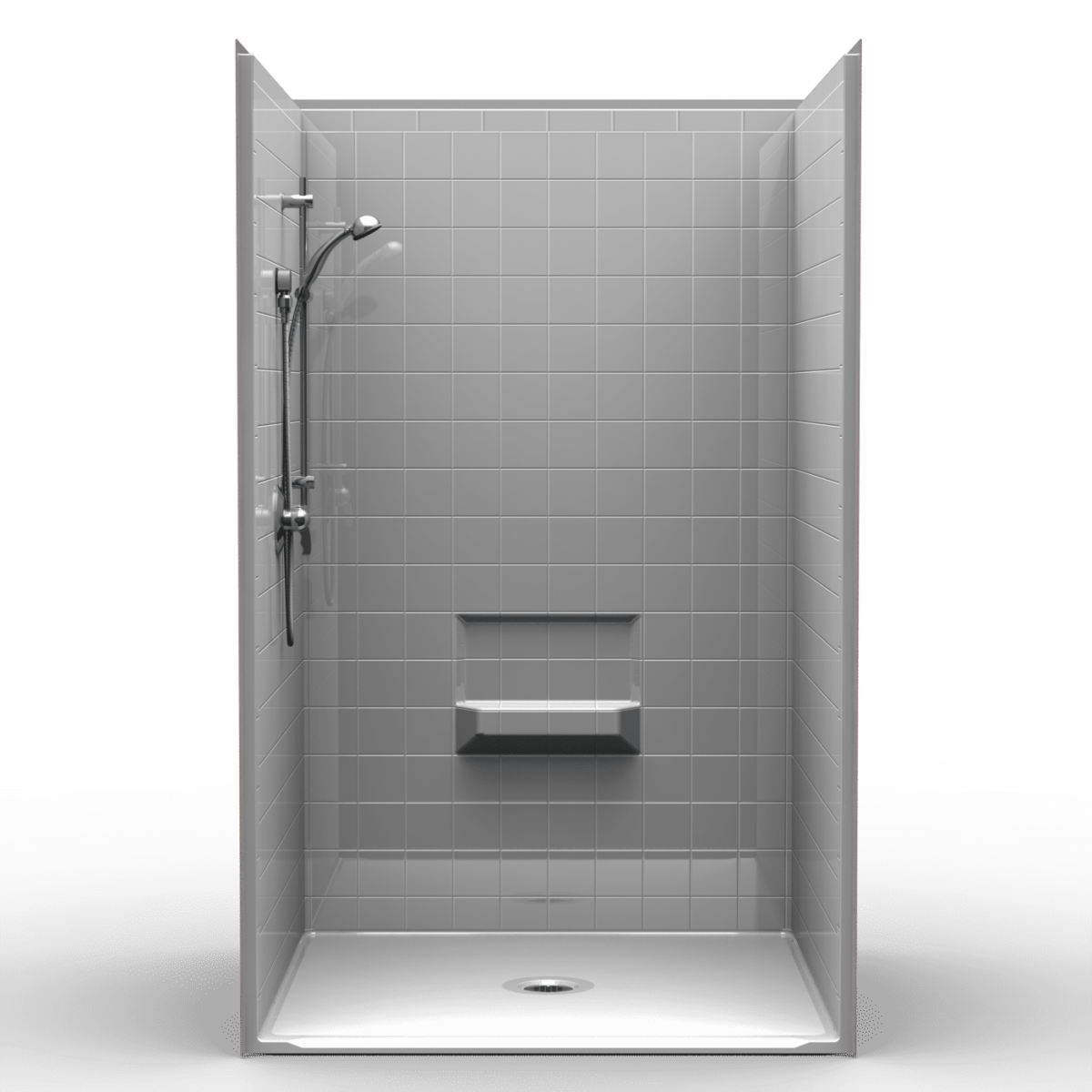 4LRS4848B1B Four Piece 48” x 48” Rollin Shower, 1” Threshold, Center