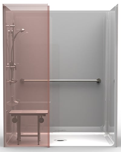 LSS3838B5B: One-Piece 38” x 38” Roll-in Shower, .5” Threshold, Center Drain  - ORCA HealthCare Supplies