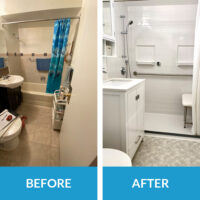 before and after accessible bathroom transformation