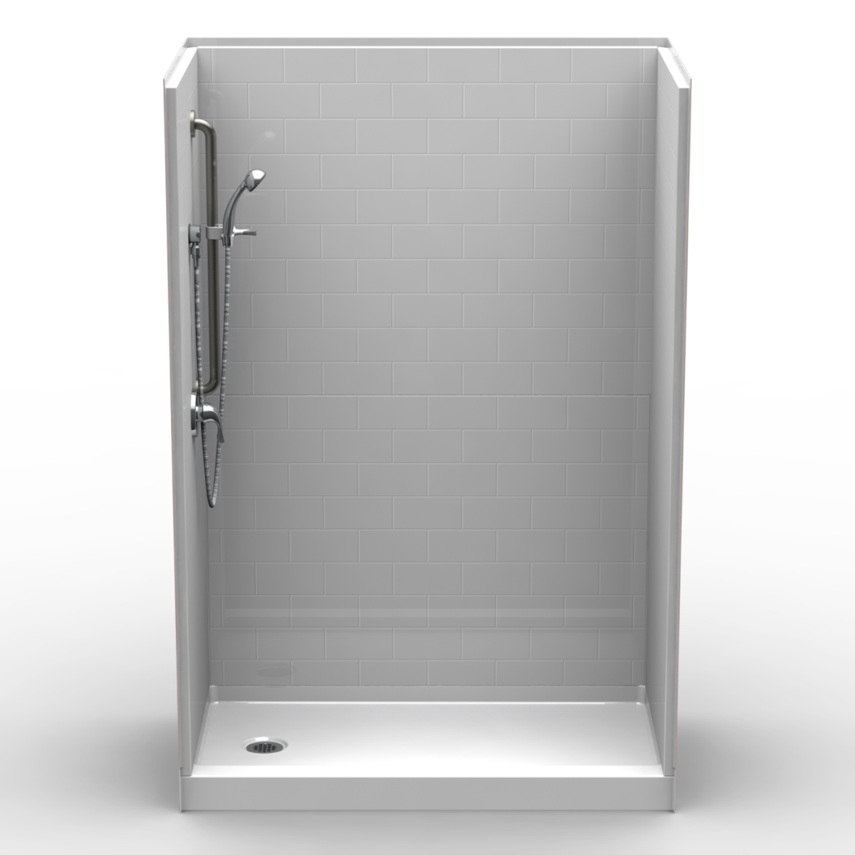 5LBS5430FB.V2 L/R, Five Piece 54” x 30” Curbed Shower, 4” Threshold, End Drain, “Subway Tile”