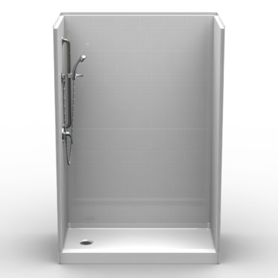 5LBS5430FB.V2 L/R, Five Piece 54” x 30” Curbed Shower, 4” Threshold, End Drain, “Subway Tile”