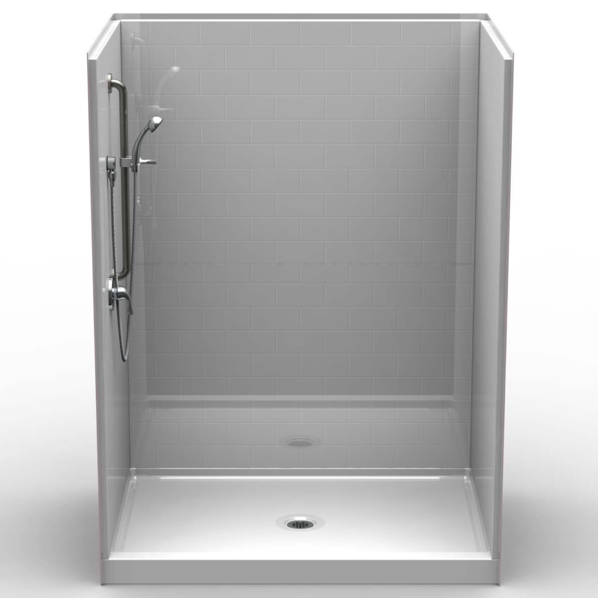 5LBS6042FB.V2, Five Piece 60” x 42” Curbed Shower, 4” Threshold, Centre Drain, “Subway Tile”