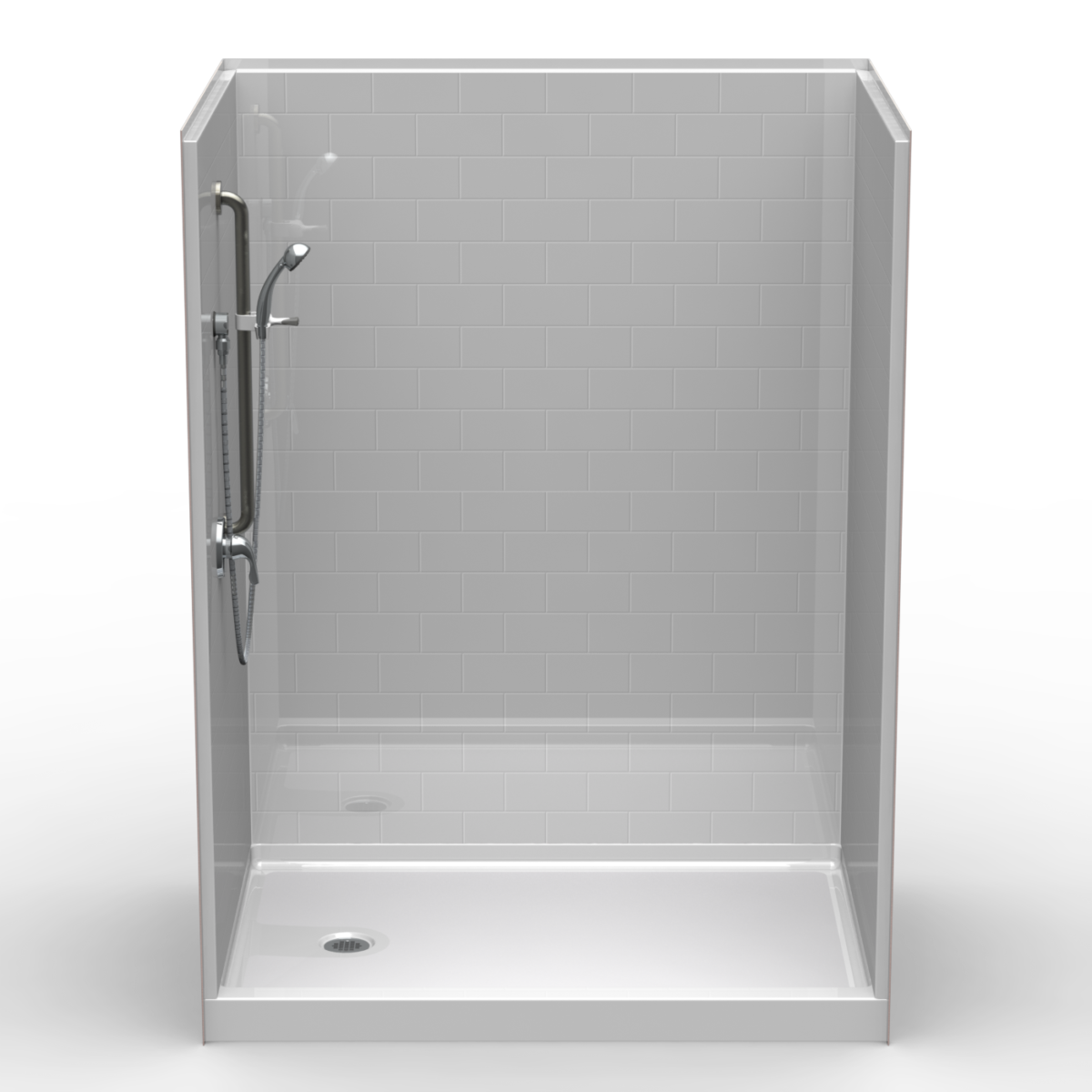 5LBS6042FB.V2L/R, Five Piece 60” x 42” Curbed Shower, 4” Threshold, End Drain, “Subway Tile”